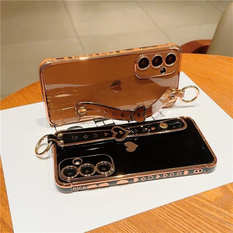 For Samsung Galaxy A54 5G Case Electroplating Love Heart TPU Phone Cover Wristband Ring Holder