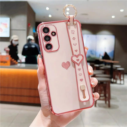 For Samsung Galaxy A25 5G (Global) (161.0 X 76.5 X 8.3mm) Case with Wrist Strap TPU Phone Cover Love Heart