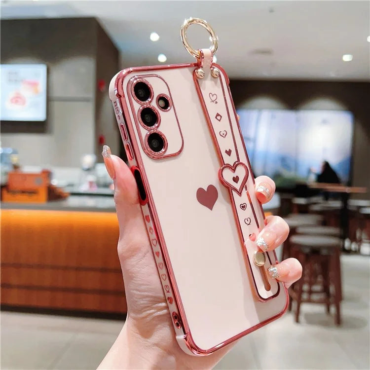 For Samsung Galaxy A25 5G (Global) (161.0 X 76.5 X 8.3mm) Case with Wrist Strap TPU Phone Cover Love Heart