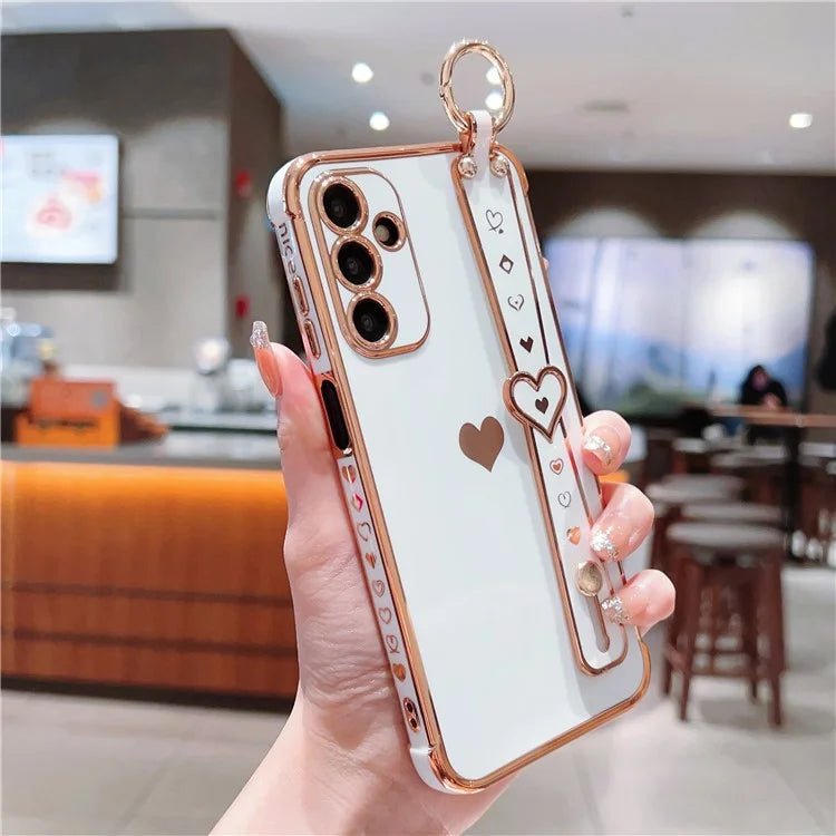 For Samsung Galaxy A25 5G (Global) (161.0 X 76.5 X 8.3mm) Case with Wrist Strap TPU Phone Cover Love Heart