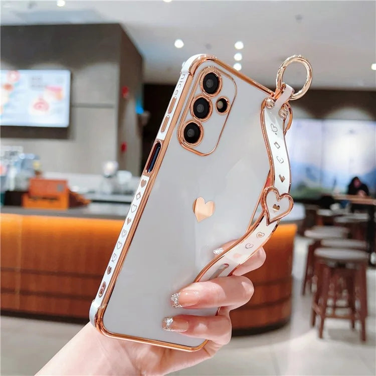 For Samsung Galaxy A25 5G (Global) (161.0 X 76.5 X 8.3mm) Case with Wrist Strap TPU Phone Cover Love Heart