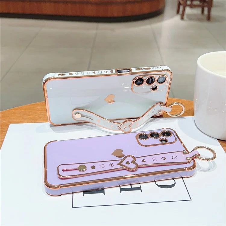 For Samsung Galaxy A25 5G (Global) (161.0 X 76.5 X 8.3mm) Case with Wrist Strap TPU Phone Cover Love Heart