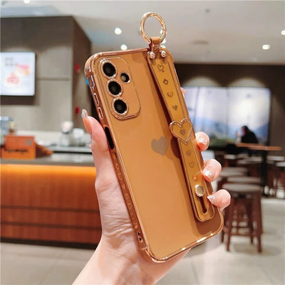 For Samsung Galaxy A25 5G (Global) (161.0 X 76.5 X 8.3mm) Case with Wrist Strap TPU Phone Cover Love Heart
