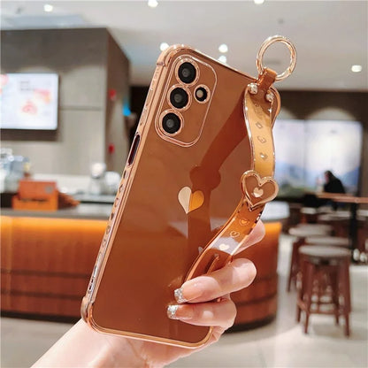 For Samsung Galaxy A25 5G (Global) (161.0 X 76.5 X 8.3mm) Case with Wrist Strap TPU Phone Cover Love Heart