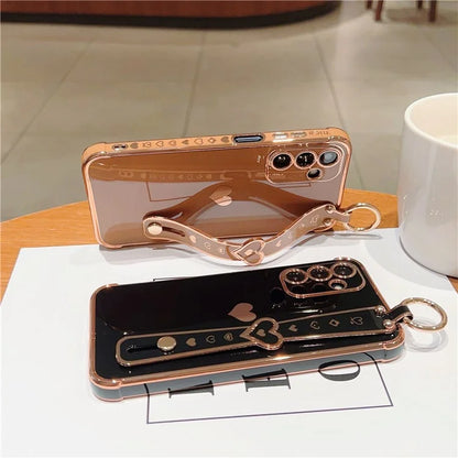 For Samsung Galaxy A25 5G (Global) (161.0 X 76.5 X 8.3mm) Case with Wrist Strap TPU Phone Cover Love Heart