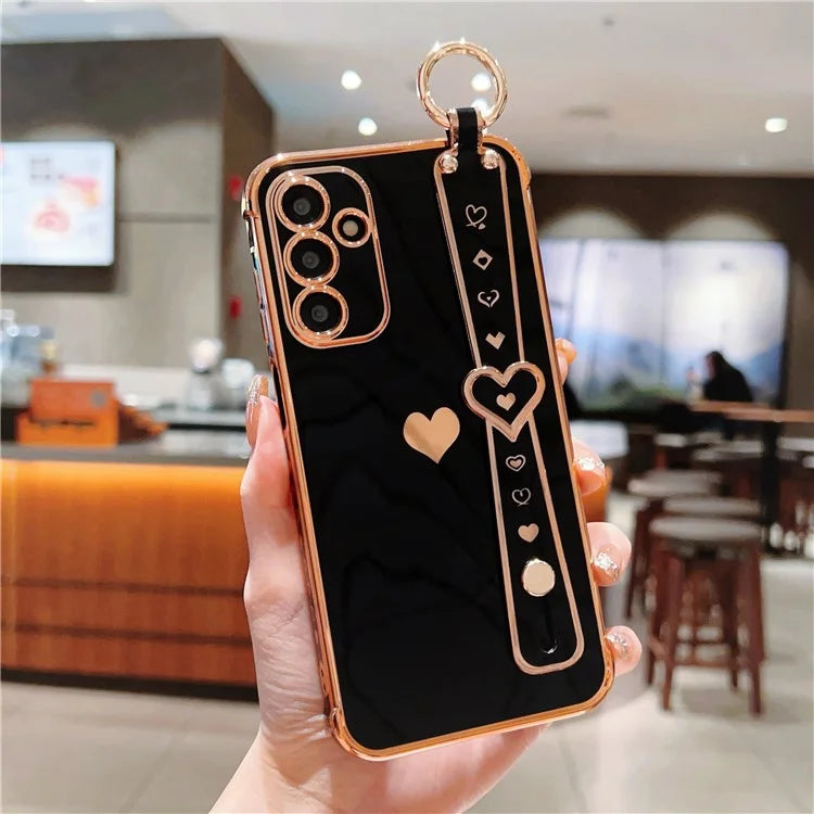 For Samsung Galaxy A25 5G (Global) (161.0 X 76.5 X 8.3mm) Case with Wrist Strap TPU Phone Cover Love Heart