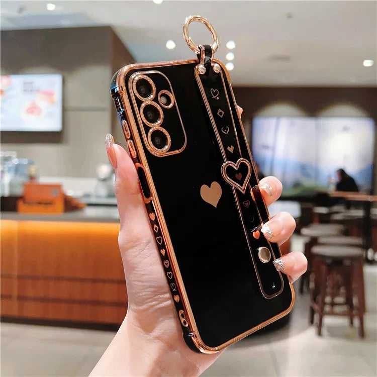 For Samsung Galaxy A25 5G (Global) (161.0 X 76.5 X 8.3mm) Case with Wrist Strap TPU Phone Cover Love Heart