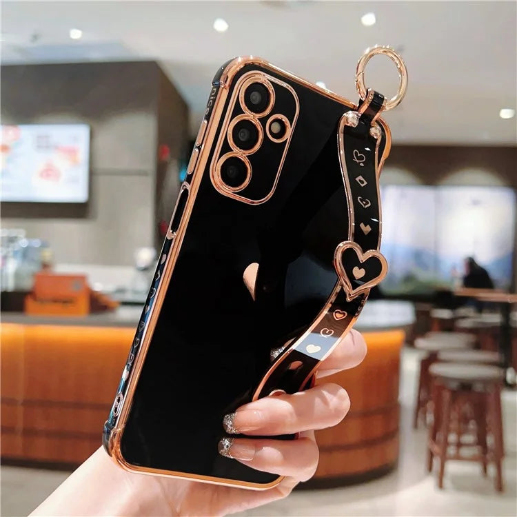 For Samsung Galaxy A25 5G (Global) (161.0 X 76.5 X 8.3mm) Case with Wrist Strap TPU Phone Cover Love Heart
