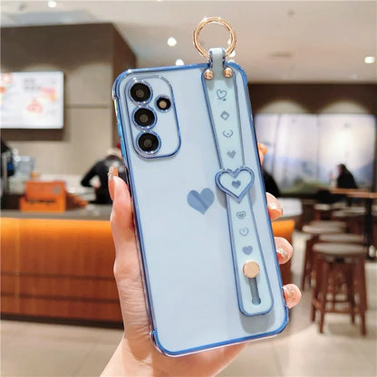 For Samsung Galaxy A25 5G (Global) (161.0 X 76.5 X 8.3mm) Case with Wrist Strap TPU Phone Cover Love Heart