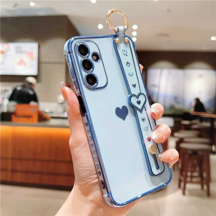 For Samsung Galaxy A25 5G (Global) (161.0 X 76.5 X 8.3mm) Case with Wrist Strap TPU Phone Cover Love Heart