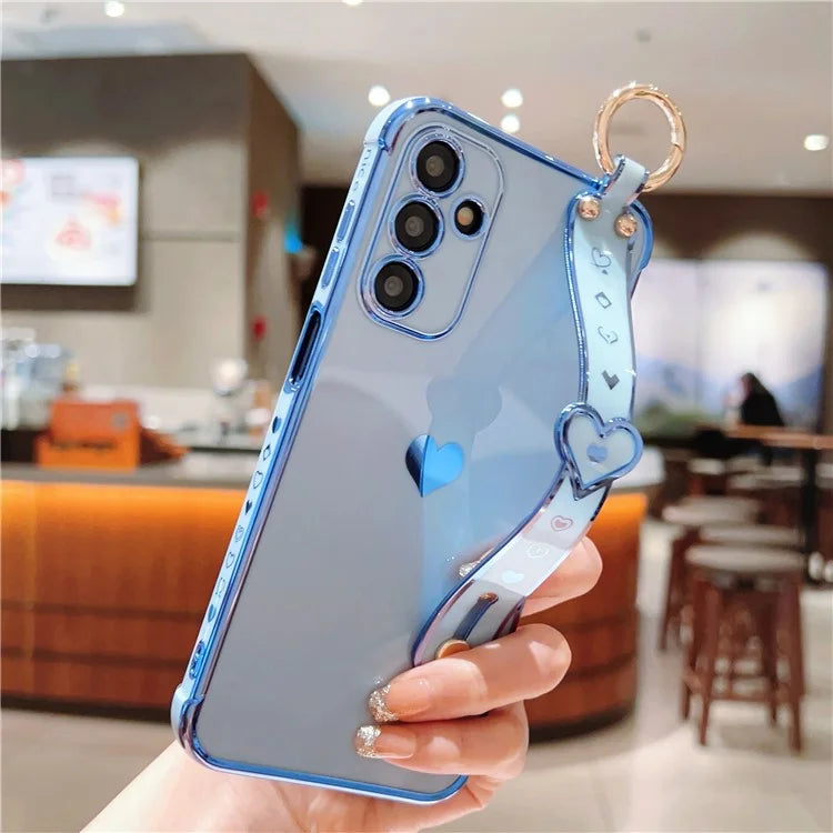 For Samsung Galaxy A25 5G (Global) (161.0 X 76.5 X 8.3mm) Case with Wrist Strap TPU Phone Cover Love Heart