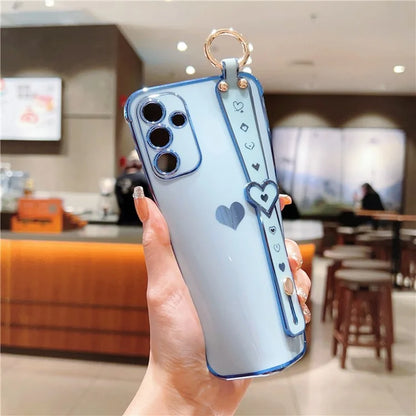For Samsung Galaxy A25 5G (Global) (161.0 X 76.5 X 8.3mm) Case with Wrist Strap TPU Phone Cover Love Heart