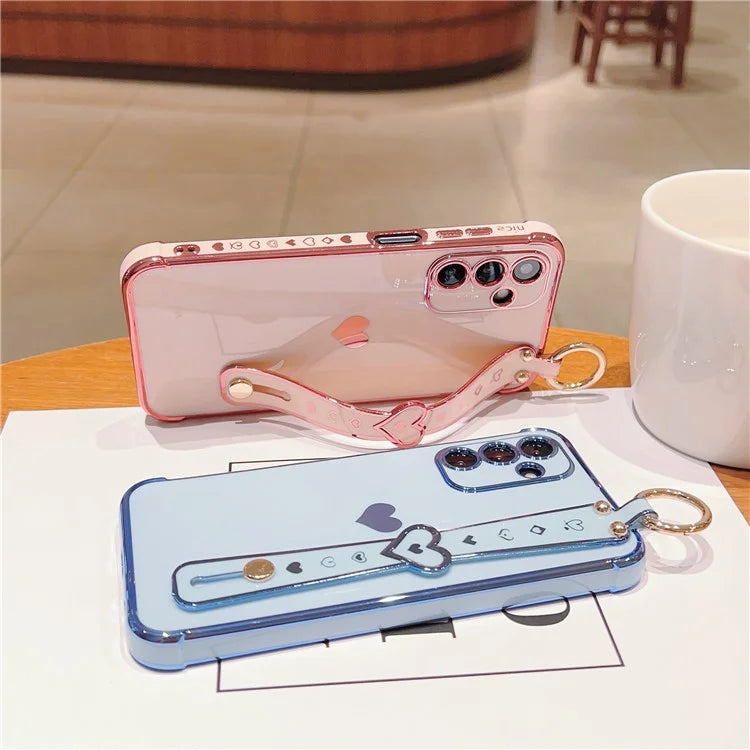 For Samsung Galaxy A25 5G (Global) (161.0 X 76.5 X 8.3mm) Case with Wrist Strap TPU Phone Cover Love Heart