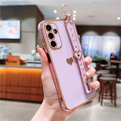 For Samsung Galaxy A25 5G (Global) (161.0 X 76.5 X 8.3mm) Case with Wrist Strap TPU Phone Cover Love Heart