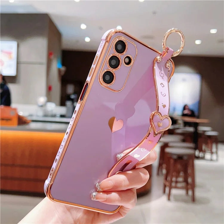 For Samsung Galaxy A25 5G (Global) (161.0 X 76.5 X 8.3mm) Case with Wrist Strap TPU Phone Cover Love Heart