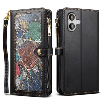 ESEBLE Galaxy Series For iPhone 16 Plus Case RFID Blocking Zipper Wallet Leather Phone Cover
