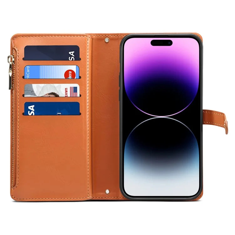 ESEBLE Galaxy Series For iPhone 16 Plus Case RFID Blocking Zipper Wallet Leather Phone Cover