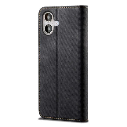 For iPhone 16 Plus Case Jeans Cloth Texture Anti-Scratch Leather Stand Phone Cover