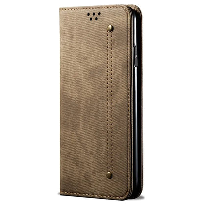 For iPhone 16 Plus Case Jeans Cloth Texture Anti-Scratch Leather Stand Phone Cover