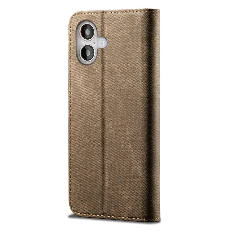 For iPhone 16 Plus Case Jeans Cloth Texture Anti-Scratch Leather Stand Phone Cover