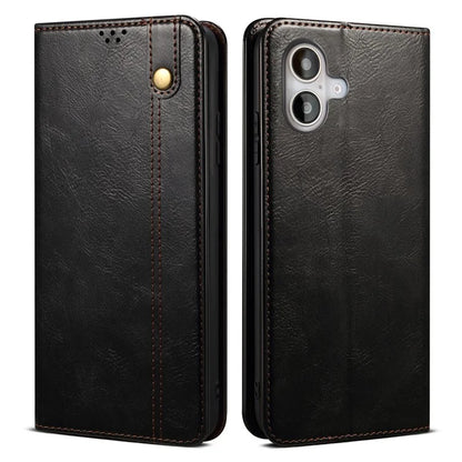 For iPhone 16 Plus Case Crazy Horse Texture Waxy Leather Wallet Stand Cover