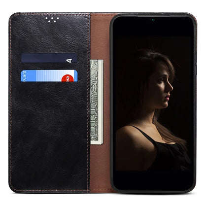 For iPhone 16 Plus Case Crazy Horse Texture Waxy Leather Wallet Stand Cover