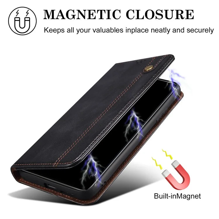 For iPhone 16 Plus Case Crazy Horse Texture Waxy Leather Wallet Stand Cover