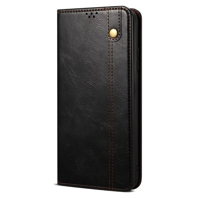 For iPhone 16 Plus Case Crazy Horse Texture Waxy Leather Wallet Stand Cover