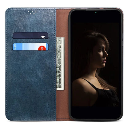 For iPhone 16 Plus Case Crazy Horse Texture Waxy Leather Wallet Stand Cover
