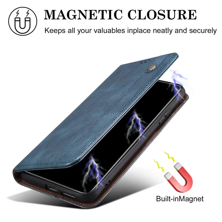 For iPhone 16 Plus Case Crazy Horse Texture Waxy Leather Wallet Stand Cover