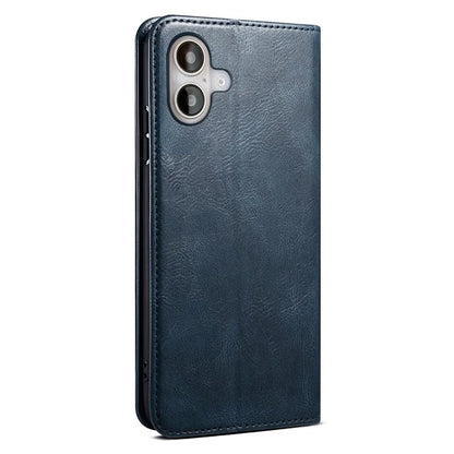 For iPhone 16 Plus Case Crazy Horse Texture Waxy Leather Wallet Stand Cover