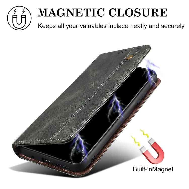 For iPhone 16 Plus Case Crazy Horse Texture Waxy Leather Wallet Stand Cover