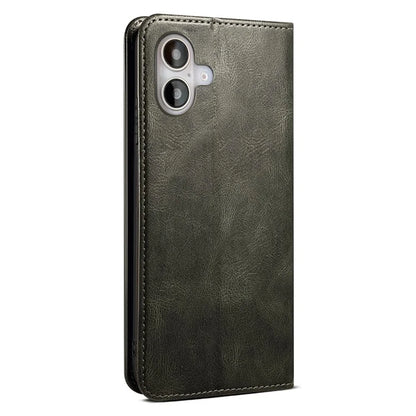 For iPhone 16 Plus Case Crazy Horse Texture Waxy Leather Wallet Stand Cover