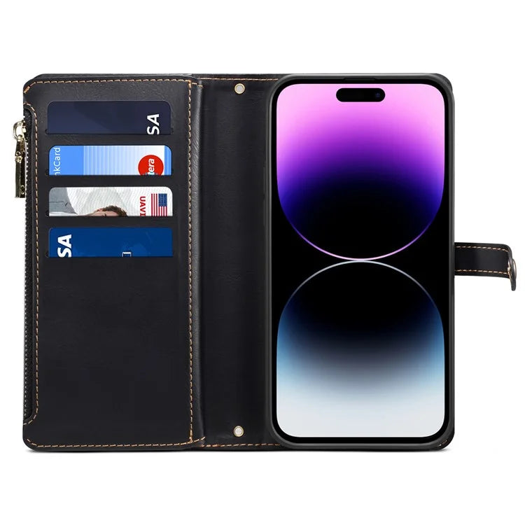 ESEBLE Galaxy Series For iPhone 16 Case Leather Zipper Phone Cover RFID Blocking
