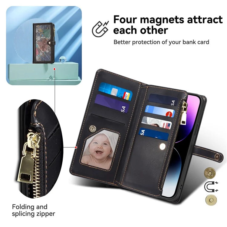 ESEBLE Galaxy Series For iPhone 16 Case Leather Zipper Phone Cover RFID Blocking