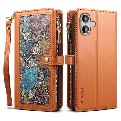 ESEBLE Galaxy Series For iPhone 16 Case Leather Zipper Phone Cover RFID Blocking