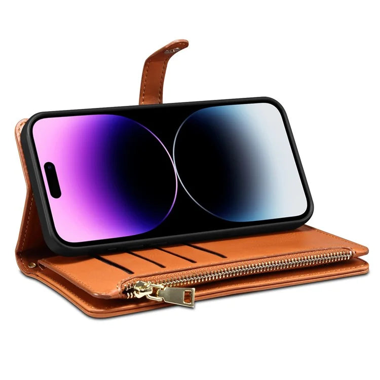 ESEBLE Galaxy Series For iPhone 16 Case Leather Zipper Phone Cover RFID Blocking