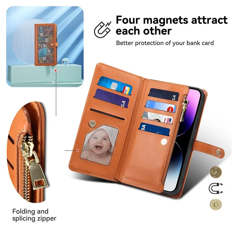 ESEBLE Galaxy Series For iPhone 16 Case Leather Zipper Phone Cover RFID Blocking