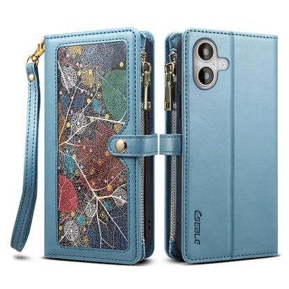 ESEBLE Galaxy Series For iPhone 16 Case Leather Zipper Phone Cover RFID Blocking
