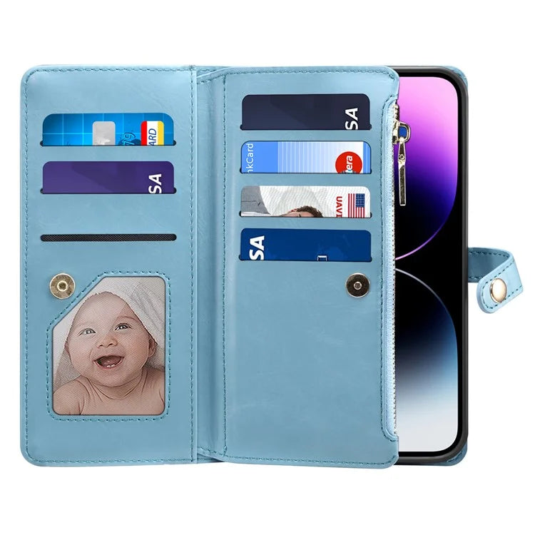 ESEBLE Galaxy Series For iPhone 16 Case Leather Zipper Phone Cover RFID Blocking
