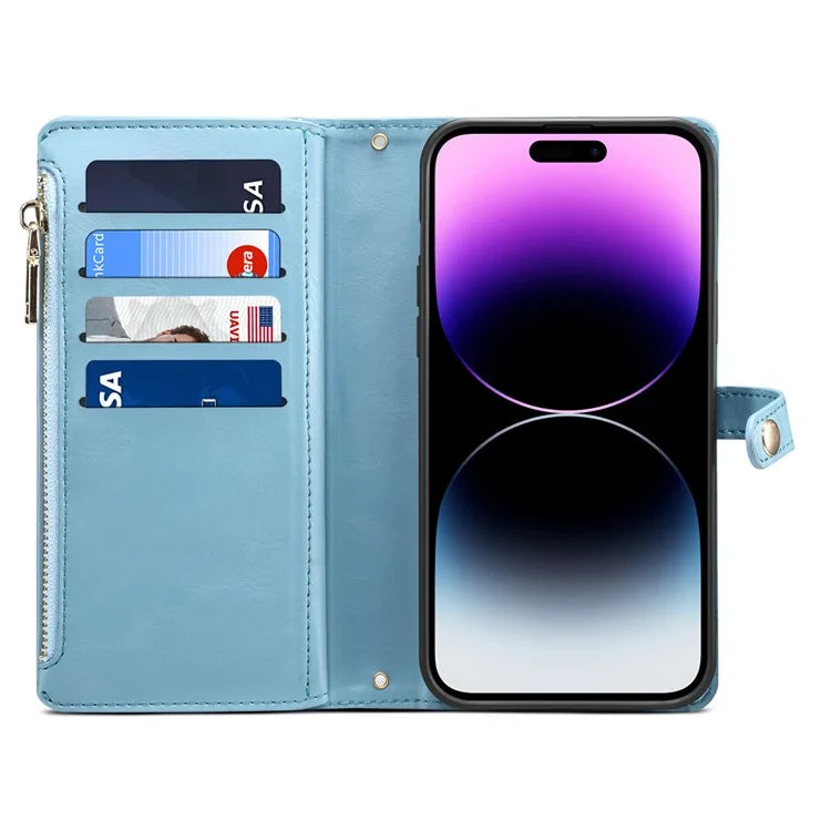 ESEBLE Galaxy Series For iPhone 16 Case Leather Zipper Phone Cover RFID Blocking