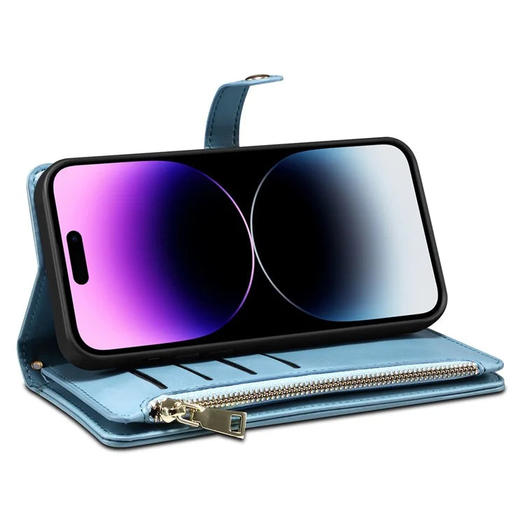 ESEBLE Galaxy Series For iPhone 16 Case Leather Zipper Phone Cover RFID Blocking