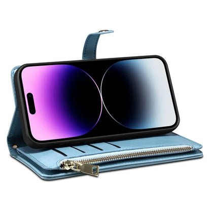 ESEBLE Galaxy Series For iPhone 16 Case Leather Zipper Phone Cover RFID Blocking