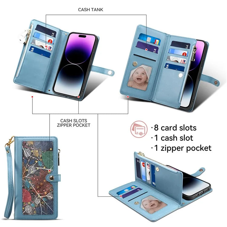 ESEBLE Galaxy Series For iPhone 16 Case Leather Zipper Phone Cover RFID Blocking