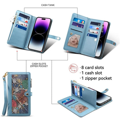 ESEBLE Galaxy Series For iPhone 16 Case Leather Zipper Phone Cover RFID Blocking