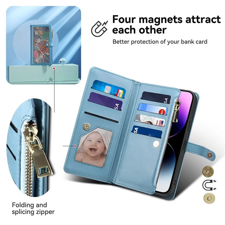 ESEBLE Galaxy Series For iPhone 16 Case Leather Zipper Phone Cover RFID Blocking