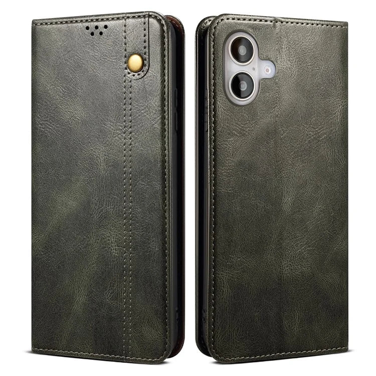 For iPhone 16 Case Crazy Horse Texture Waxy Leather Wallet Stand Cover