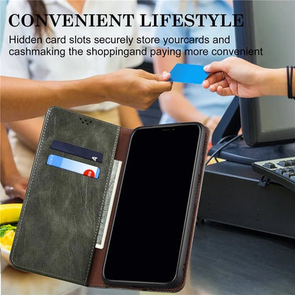 For iPhone 16 Case Crazy Horse Texture Waxy Leather Wallet Stand Cover
