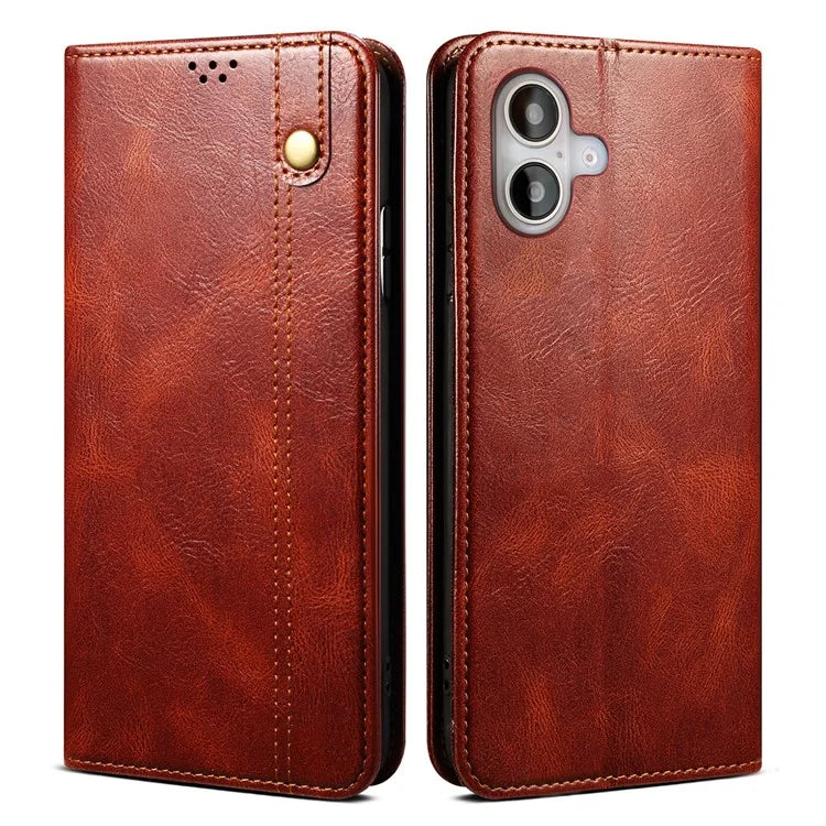 For iPhone 16 Case Crazy Horse Texture Waxy Leather Wallet Stand Cover