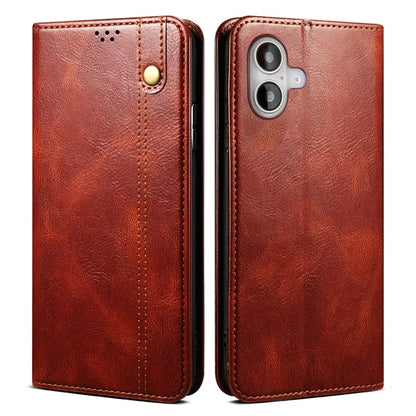 For iPhone 16 Case Crazy Horse Texture Waxy Leather Wallet Stand Cover